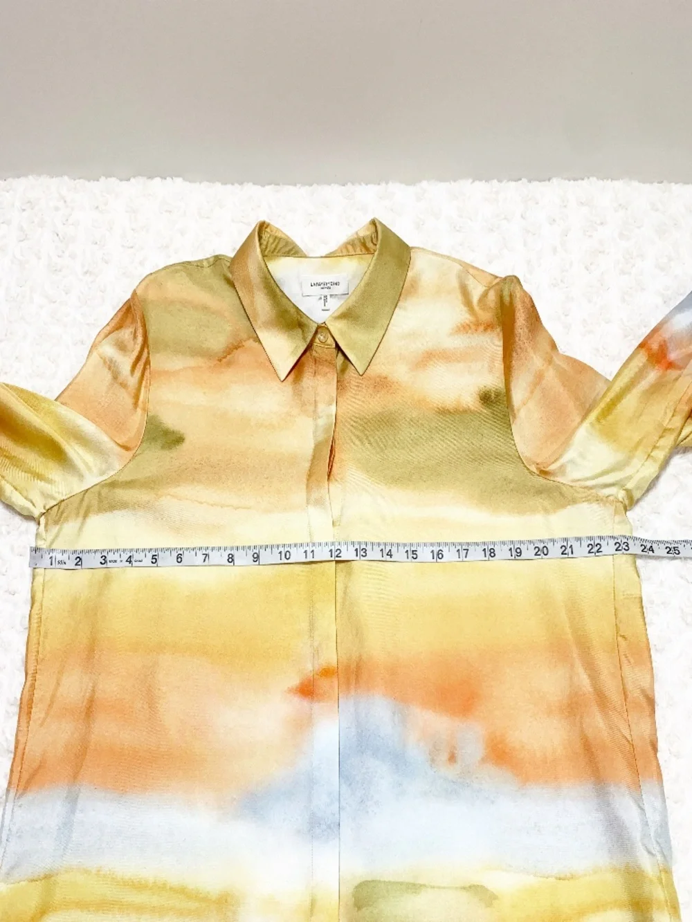 LaFayette 148 Scottie Silk Twill Horizon Print Blouse Sz XL - Picture 11 of 12